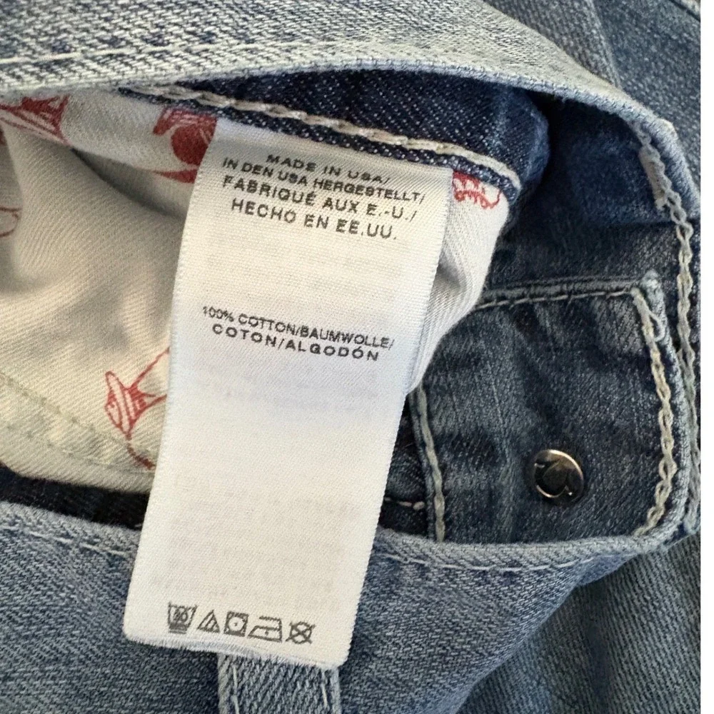 True Religion Straight Leg Jeans Mens 34 Blue Distressed Denim Flap Pockets